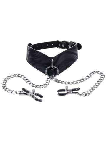 Sportsheets Velvet Noir Collar and Removable Clamps - Collars and Leads