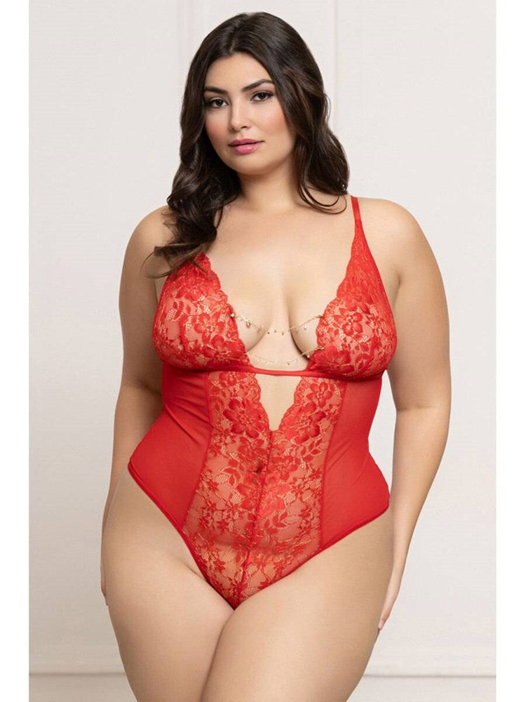 Seven 'til Midnight Mesh Teddy with Open Crotch Red - - Teddies and Bodysuits