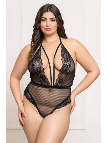Seven 'til Midnight Fence Mesh and Lace Teddy Black - Teddies and Bodysuits