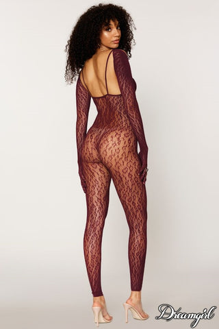 Dream Girl Womens Catsuit Bodystocking & Shrug Burgundy - Body Stockings