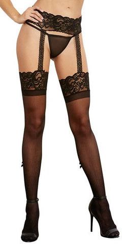 Dream Girl Womens Garterbelt Pantyhose Black - Fishnet and Thigh Highs