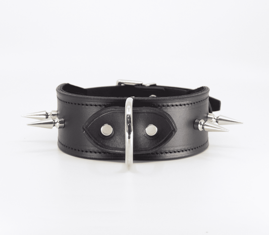 Love In Leather BDSM Collar With Long Spikes - Collars and Leads
