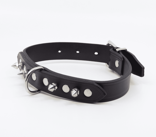 Love In Leather BDSM Collar With Short Dog Spikes - Collars and Leads