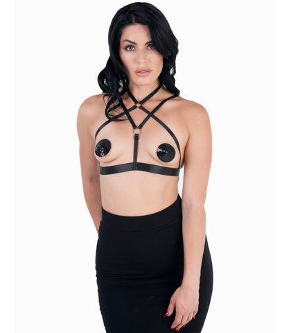 Love In Leather Cross Over Style Sexy Bralette - Her Fetish