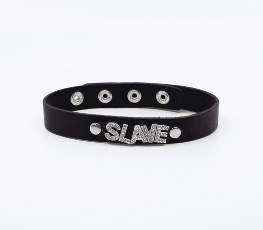 Love In Leather Diamante Slave Word BDSM Collar - Collars and Leads