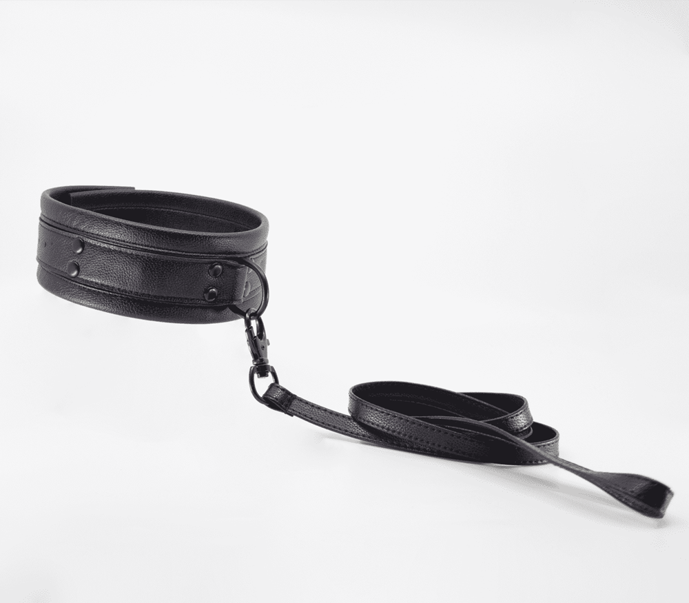 Love In Leather Faux Leather Collar & Lead Set Black - - Collars and Leads