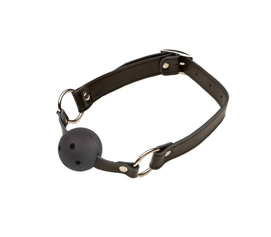 Love In Leather Bondage Gag with Breathable Ball - Bondage Gags and Bits