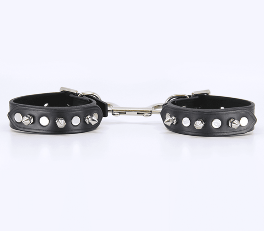 Love In Leather Spiked Leather Bondage Wrist Cuffs - Cuffs And Restraints
