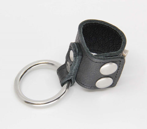 Love In Leather Steel Cock Ring With Ball Stretcher - Cock Rings