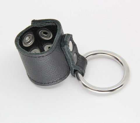 Love In Leather Steel Cock Ring With Ball Stretcher - Cock Rings