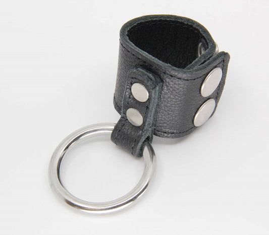 Love In Leather Steel Cock Ring With Ball Stretcher - Cock Rings