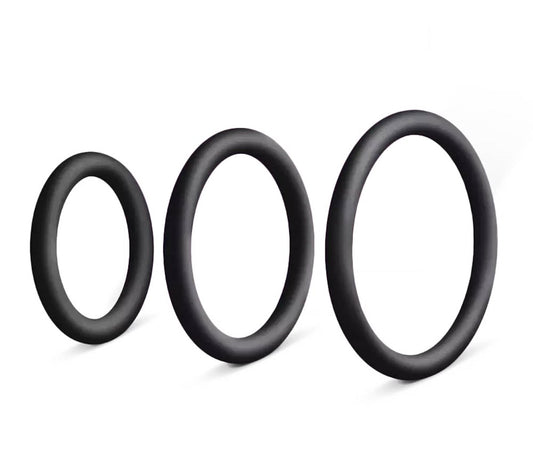 Love In Leather 3 Pack Mens Silicone Cock Ring Set - Cock Ring Sets