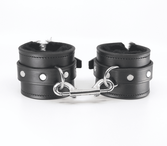 Love In Leather Sheepskin Lined Bondage Wrist Cuffs - Cuffs And Restraints