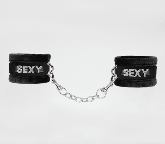 Love In Leather Fluffy Diamante SEXY Wrist Cuffs - Cuffs And Restraints