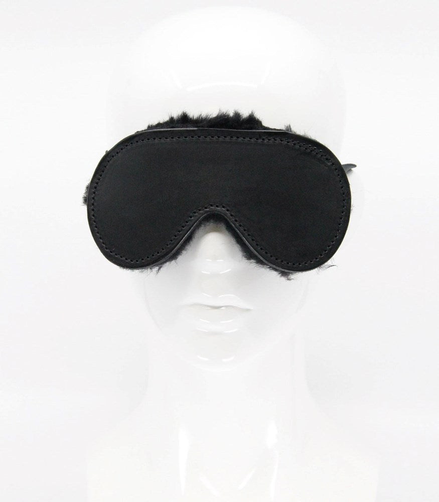 Love In Leather Sheepskin Lined Bondage Blindfold - - Masks And Blindfolds