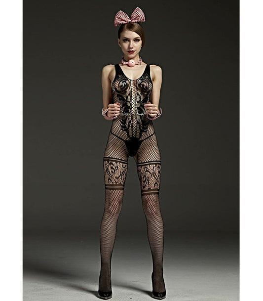 Rimes Lace Panel Crotchless Sexy Body Stockings - Her Fetish