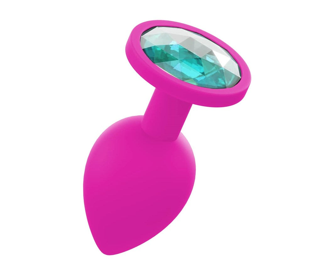 Love In Leather Silicone Butt Plug With Gem Pink - Small - Butt Plugs