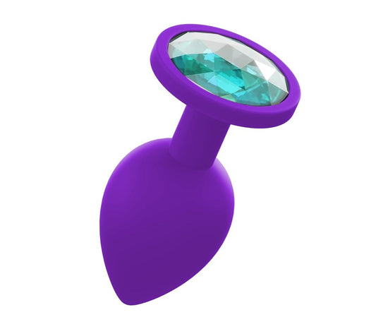Love In Leather Premium Silicone Anal Plug With Gem Purple - Butt Plugs