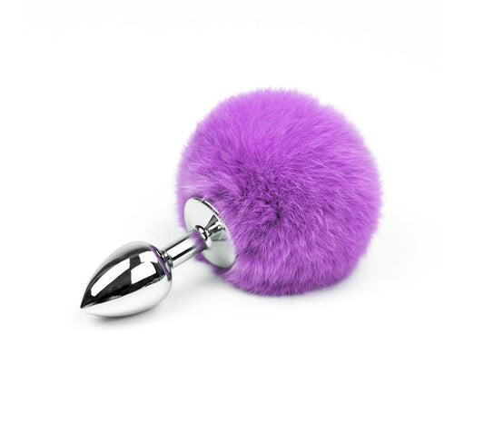 Love In Leather Bunny Tail Anal Plug Purple - Butt Plugs