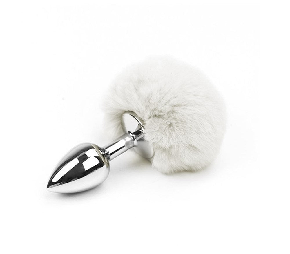 Love In Leather Faux Fur Bunny Tail Anal Plug White - Small - Butt Plugs