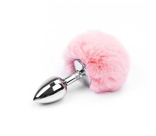 Love In Leather Bunny Tail Anal Plug Baby Pink - Butt Plugs