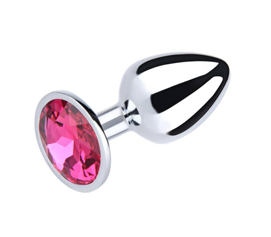 Love In Leather Metal Anal Plug With Round Gem Pink - Butt Plugs