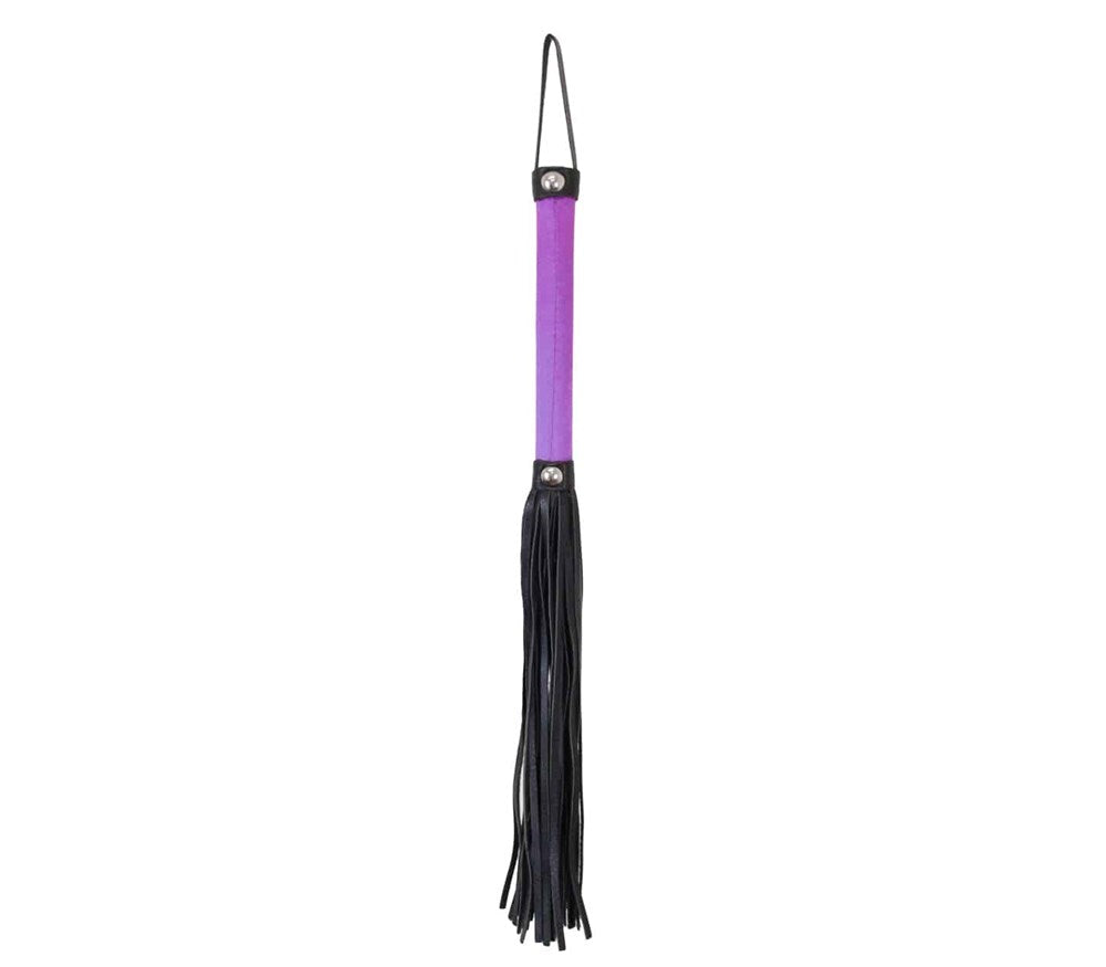 Love In Leather Satin Handle Flogger With Leather Tails - Purple - Whips And Crops