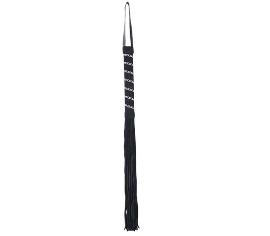 Love In Leather Long Black Suede Leather Flogger - Whips And Crops