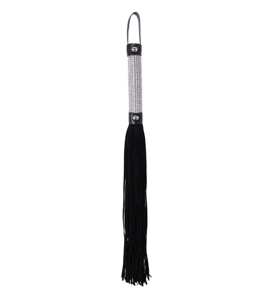 Love In Leather Sparkly Rhinestone Handle BDSM Flogger - Whips And Crops