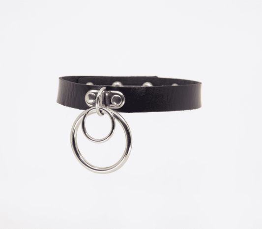 Love In Leather Double Ring Faux Leather Choker - Collars and Leads