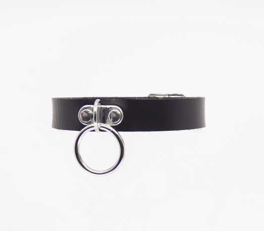 Love In Leather Centre Ring Faux Leather Choker - Collars and Leads