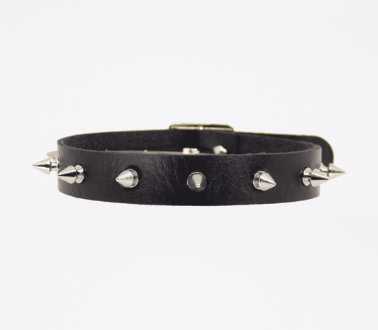 Love In Leather Spiked Faux Leather BDSM Choker - Collars and Leads