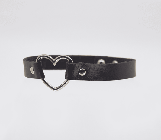 Love In Leather Heart Ring Faux Leather Fetish Choker - Collars and Leads
