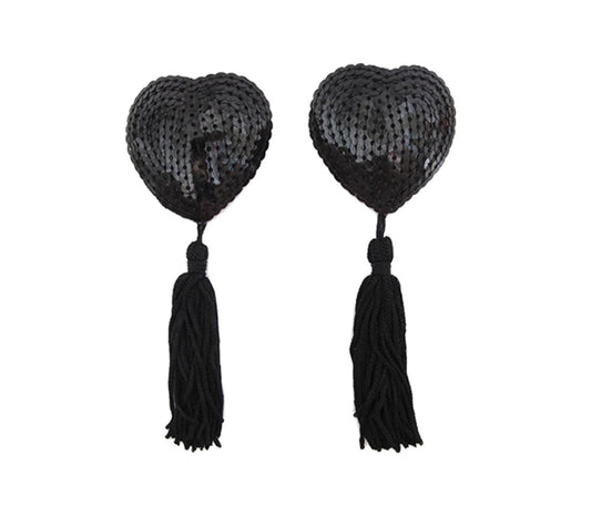 Love In Leather Heart Shape Nipple Tassels - Breast and Nipple Toys