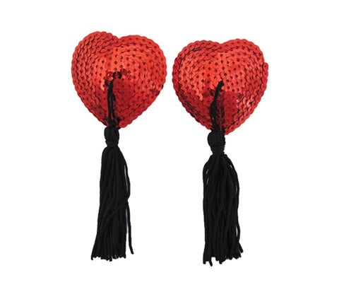 Love In Leather Heart Shape Nipple Tassels - Breast and Nipple Toys