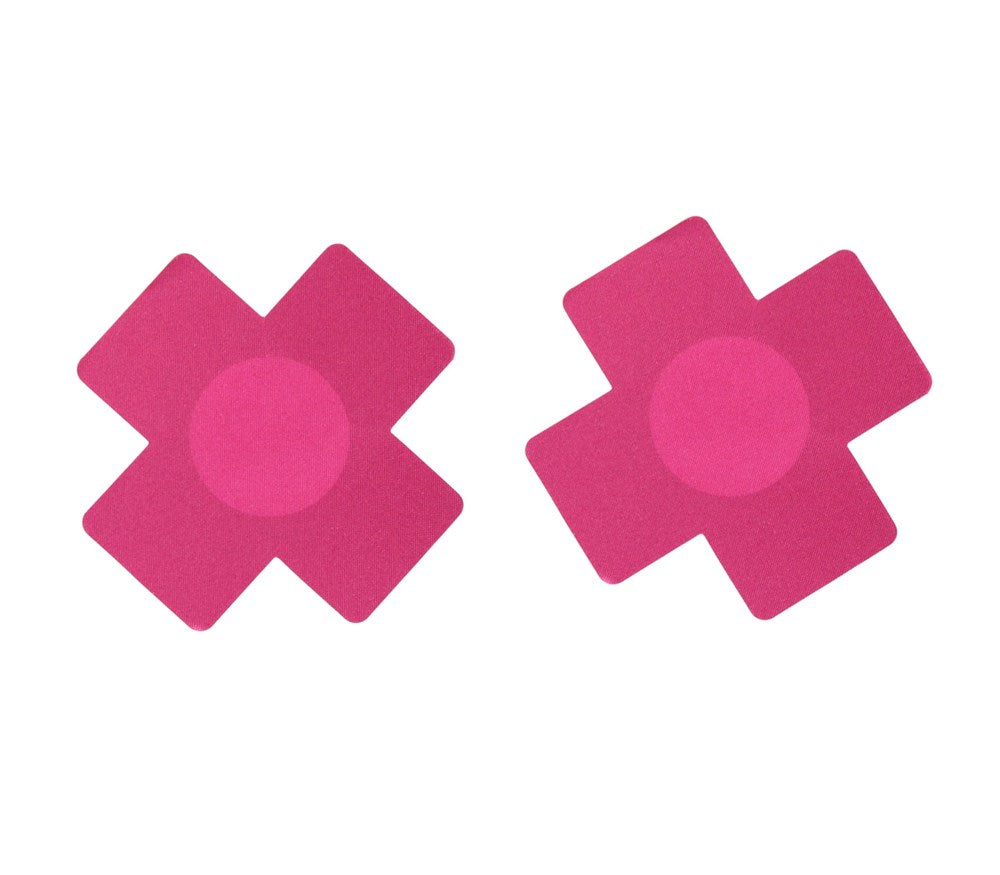 Love In Leather Satin Cross Women Nipple Pasties - Pink - Breast and Nipple Toys