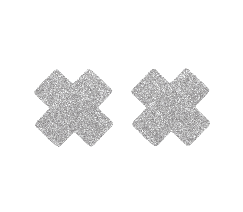 Love In Leather Satin Cross Women Nipple Pasties - Silver - Breast and Nipple Toys