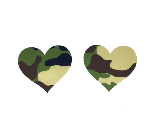 Love In Leather Satin Camo Print Heart Pasties - Breast and Nipple Toys