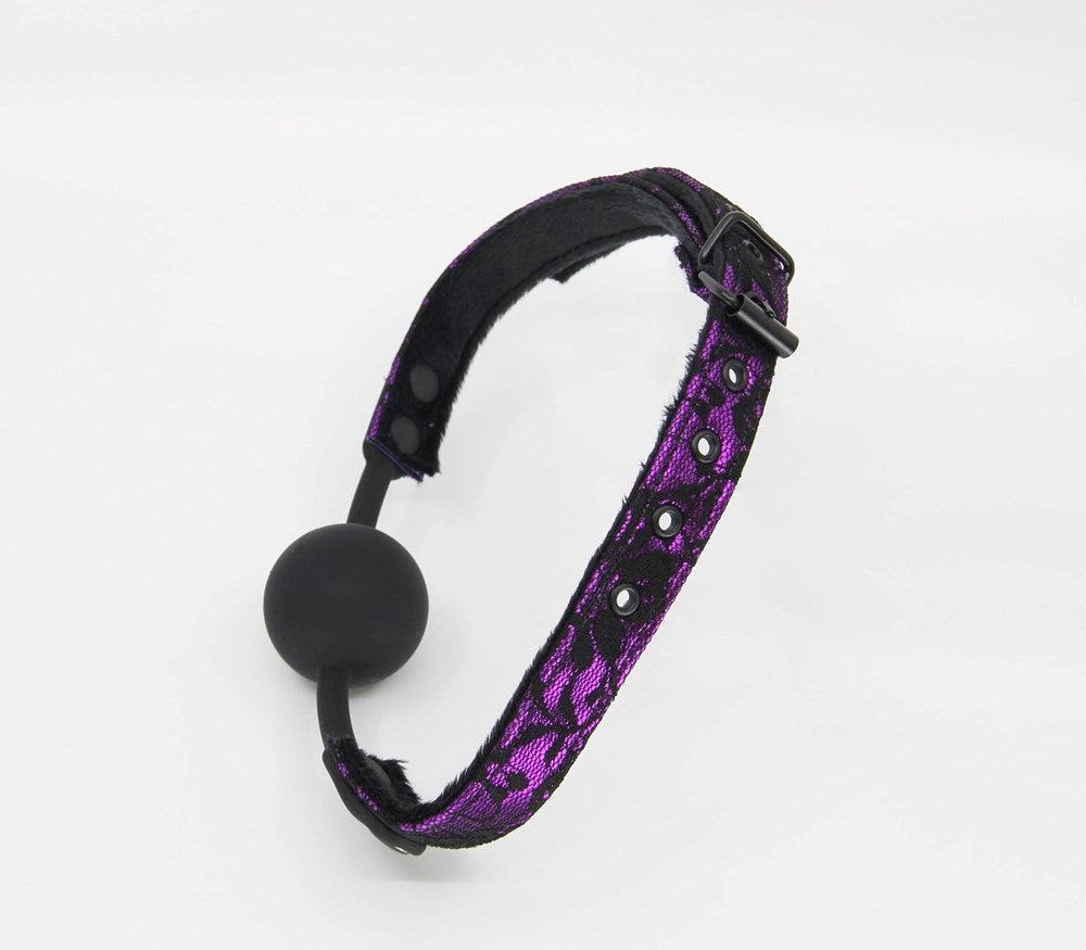 Berlin Baby Satin & Lace Silicone Ball Gag - Purple - Bondage Gags and Bits