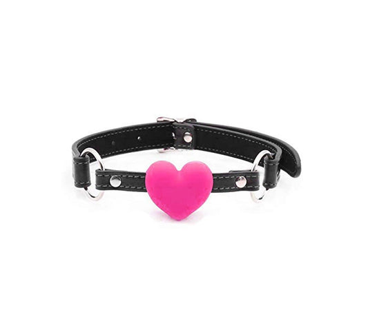 Love In Leather Faux Leather Gag With Silicone Heart - Bondage Gags and Bits