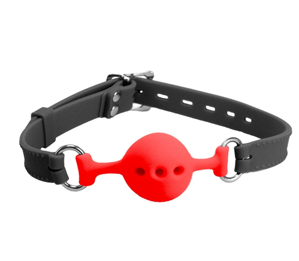 Love In Leather Petite Breathable Silicone Ball Gag - Black Red - Bondage Gags and Bits