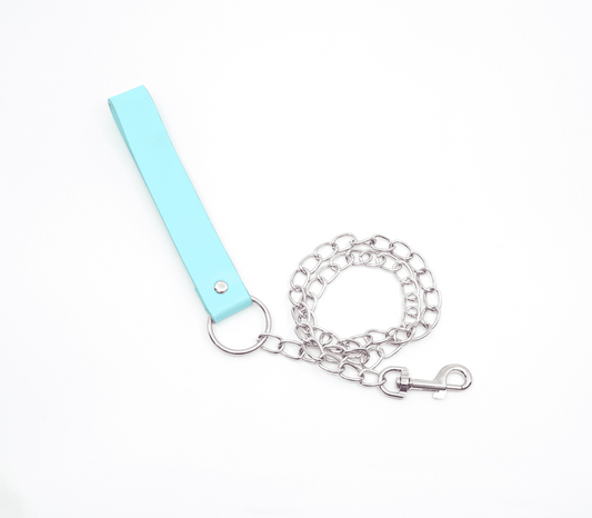 Berlin Baby Turquoise Leather Handle Chain Lead - Collars and Leads