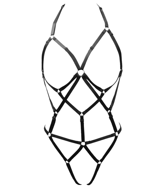 Love In Leather Elastic Harness Body Suit - Her Fetish