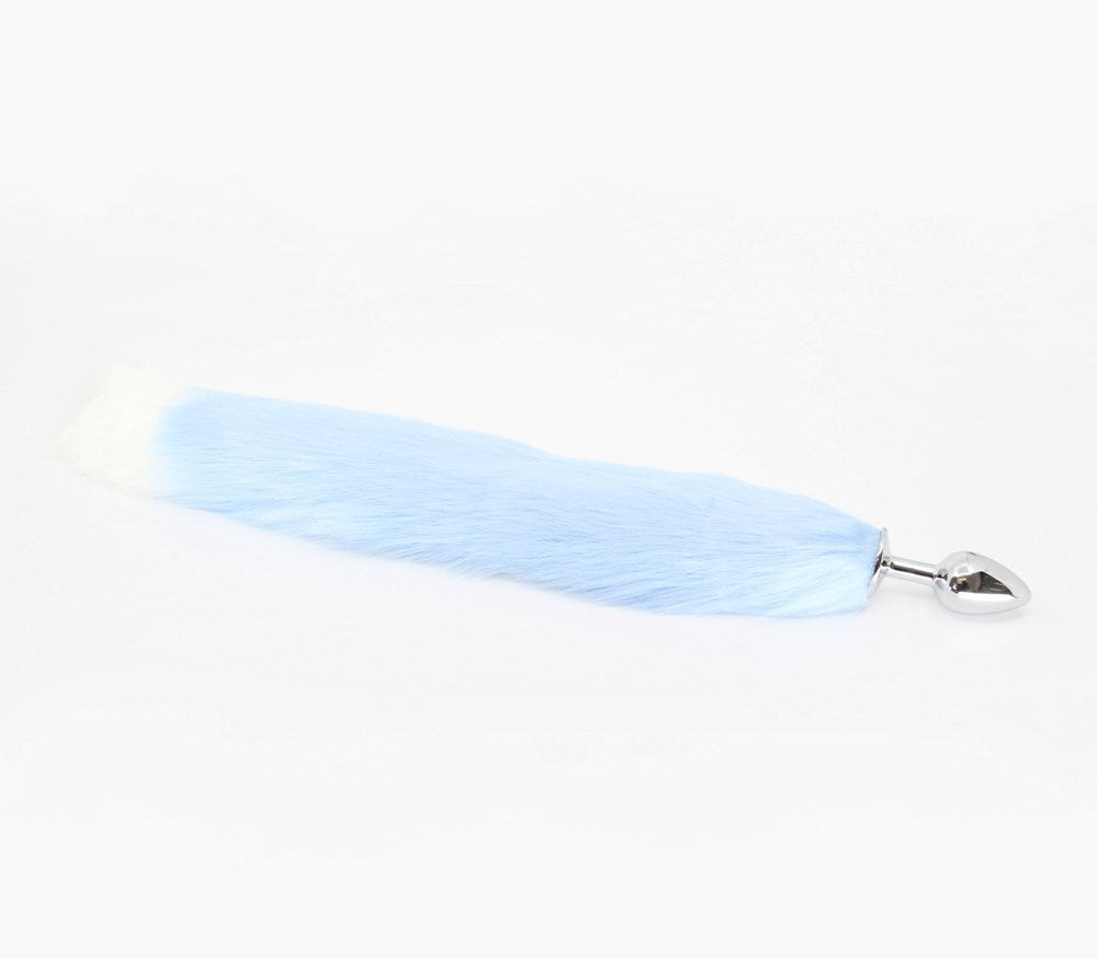 Love In Leather Faux Fur Fox Tail Butt Plug Small - Baby Blue - Butt Plugs
