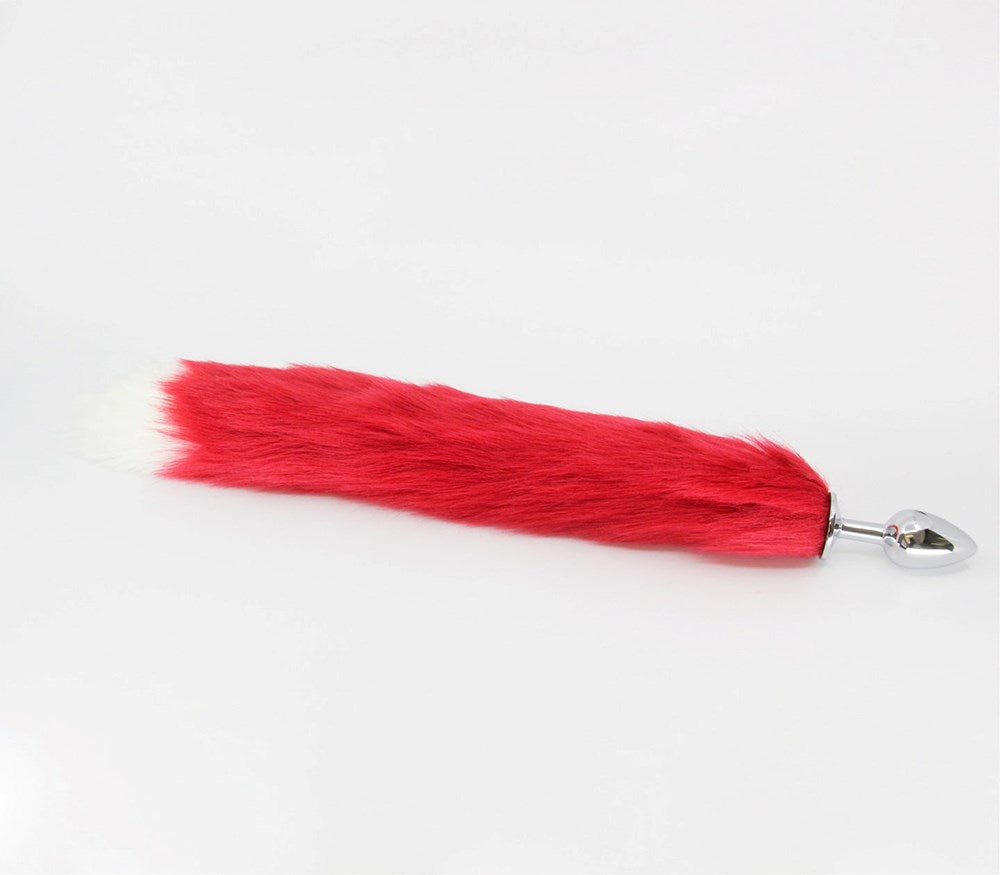 Love In Leather Faux Fur Fox Tail Butt Plug Small - Red - Butt Plugs