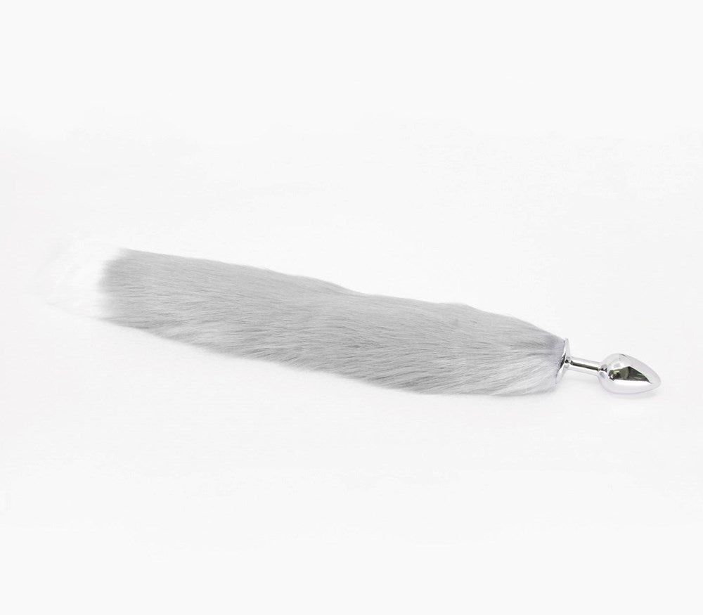 Love In Leather Faux Fur Fox Tail Anal Plug Large - Grey - Butt Plugs