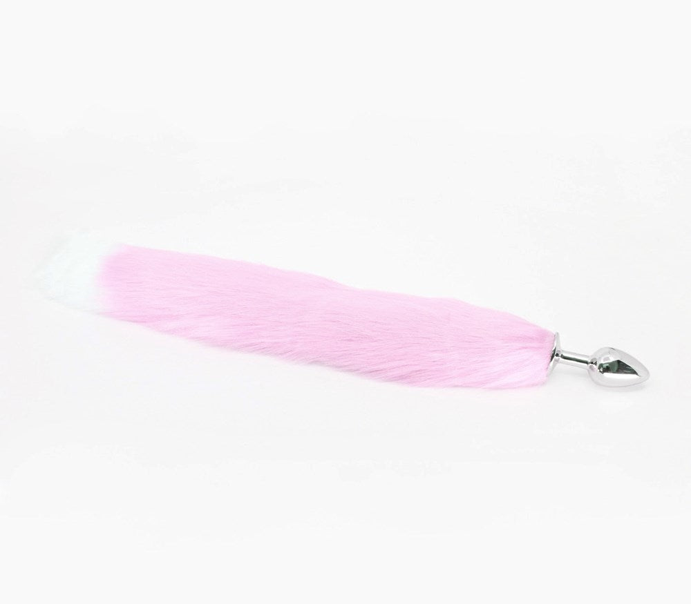 Love In Leather Faux Fur Fox Tail Anal Plug Large - Pink - Butt Plugs