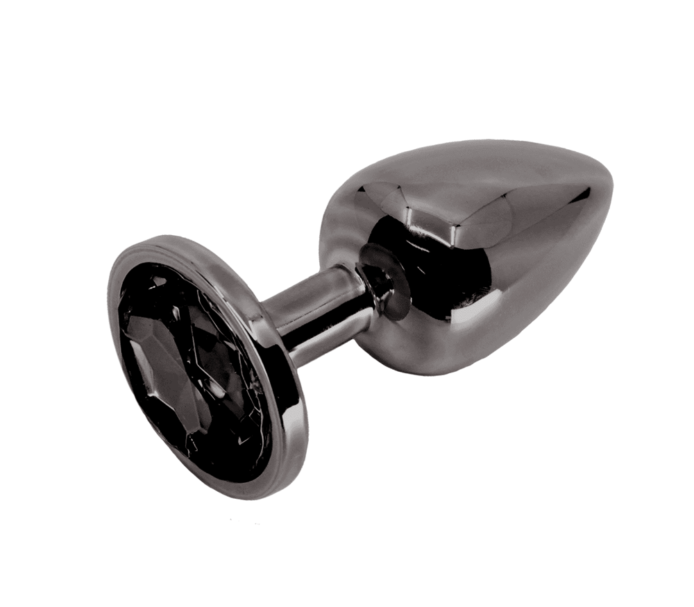 Love In Leather Round Gem Metal Anal Plug - Gunmetal Black Small Black Chrome - Butt Plugs