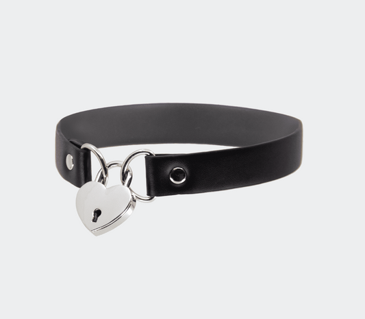 Love In Leather Heart Padlock Faux Leather Choker - Collars and Leads