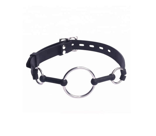Love In Leather Metal and Silicone O-Ring Gag - Bondage Gags and Bits